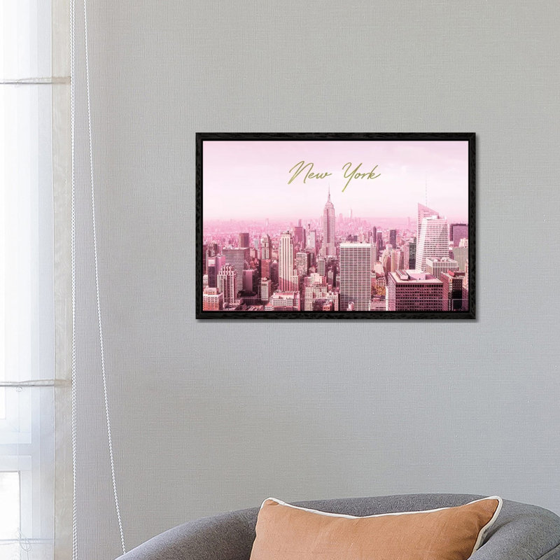 Pink New York - Print on Canvas, Black Framed, 45.72cm H x 66.04cm W x 3.81cm D