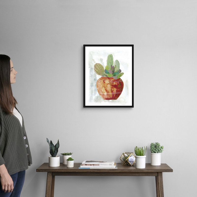 «Terracotta Succulent», art mural sur toile, Toile avec cadre noir, H 20 po x l 16 po x P 1,75 po