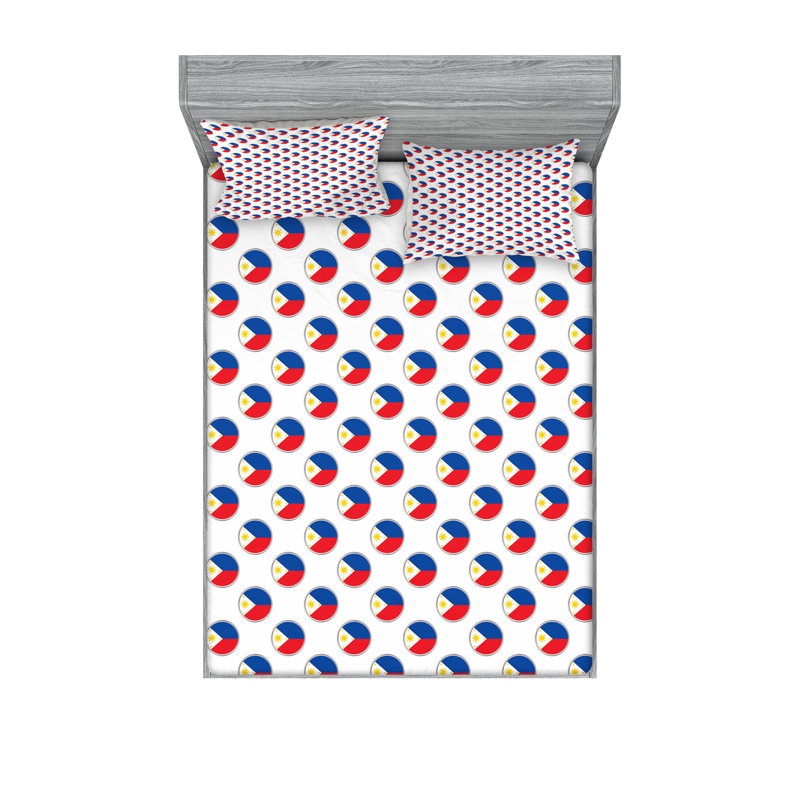 Ambesonne Phillipine Fitted Sheet & Pillow Sham  Set,  Multicolor, California King Sheet Set with 4 Pillowcases