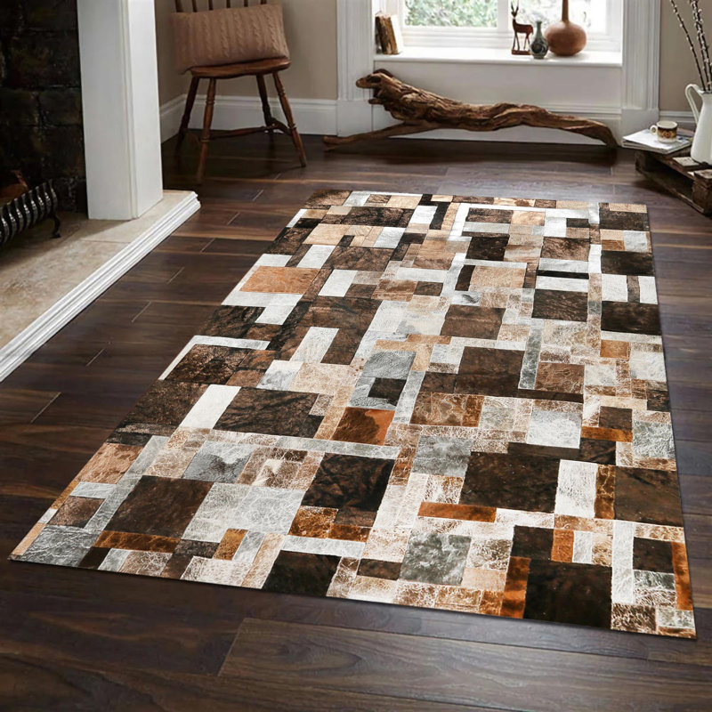 Tapis naturel en patchwork de peau de vache multicolore 8,83 x 12 pi, Rectangle 8 pi 10 po x 12 pi