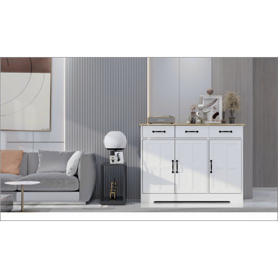 Buffet Farmhouse Buffet avec 3 tiroirs et 3 portes, magnifiquement sculpté et durable