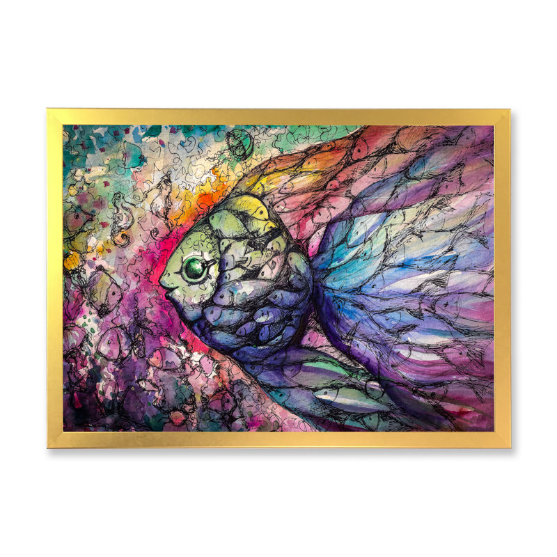 «Purple Fish», reproduction d'art sur toile traditionnelle, H 34 po x l 44 po x P 1,5 po, Cadre doré