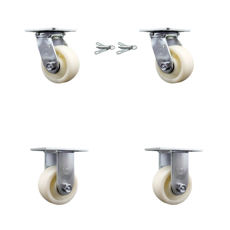 4 Inch Nylon Caster Set with Roller Bearing 2 Swivel Lock 2 Rigid Service Caster
