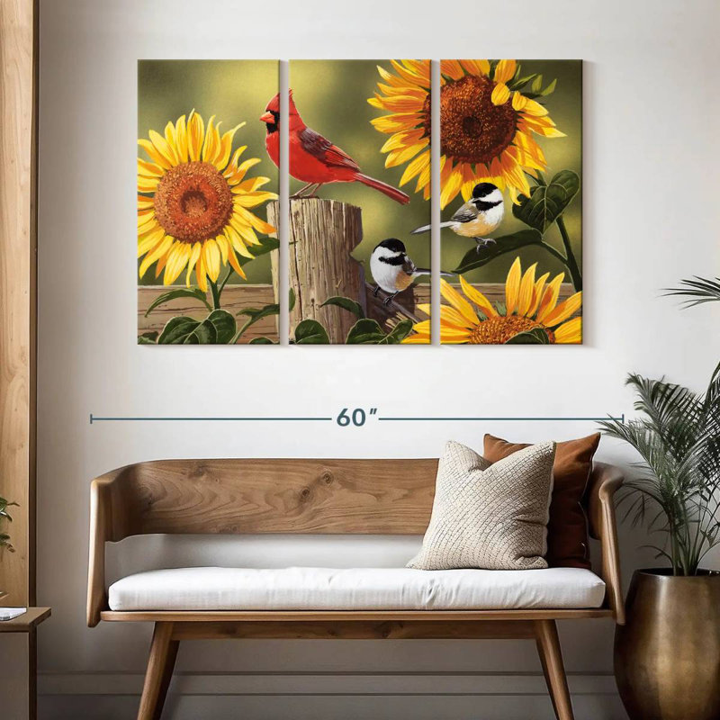 Tournesols et oiseaux chanteurs, H 32 po x l 50 po