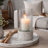 Candle Holder With Textured Glass Shade, White Coastal Stone Base, 8 Inch