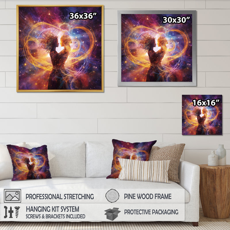 «Twin Flame Bliss L tending connexion» sur toile, H 24 po x l 24 po x P 1 po, Cadre simple argenté