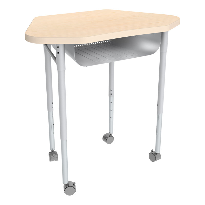 Bureau d'étudiant ouvert hexagonal à hauteur ajustable avec plateau en stratifié et boîte à livres perforée - Maison, bureau et salle de classe