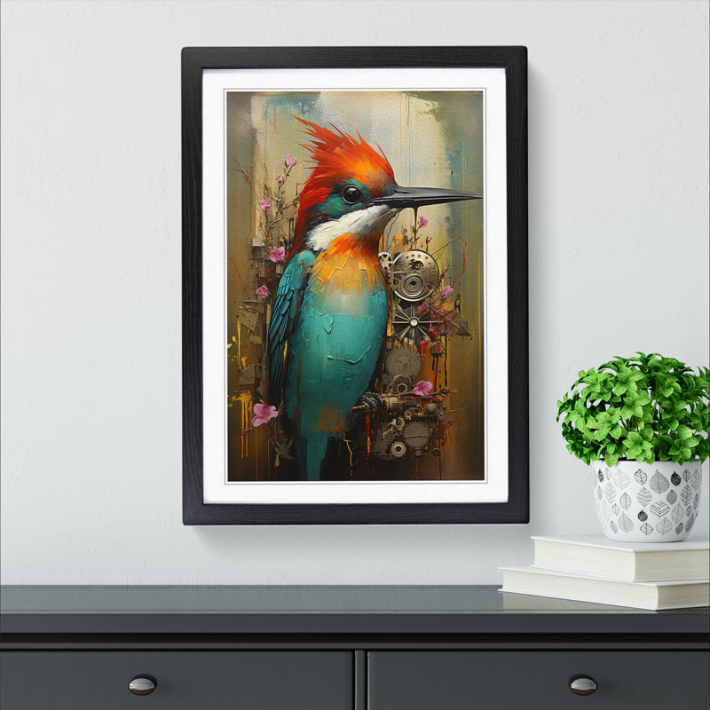 Hummingbird Painting - Framed Print, 34cm H x 25cm W x 2cm D, Black Framed