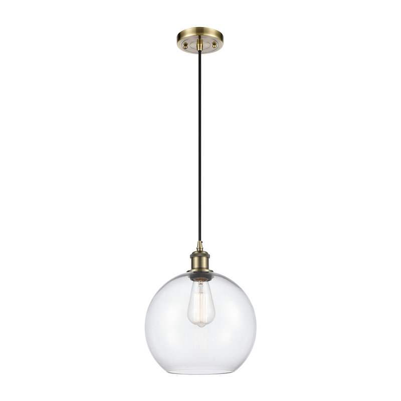Luminaire suspendu sphère 1 lumière Baptista, Transparent, Ampoule non incluse, Laiton antique