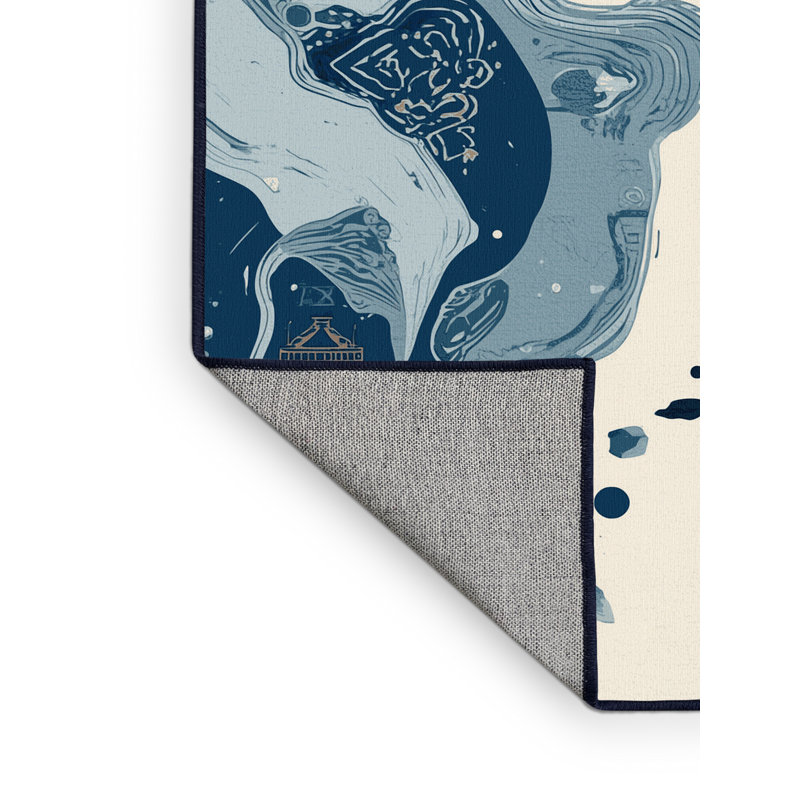 Tapis bleu clair et bleu marine délavé à la machine Paizlea, Rond 8 pi
