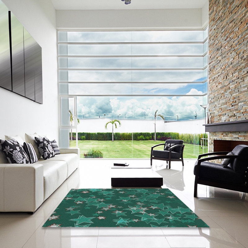 Vert géométrique/Tapis décoratif blanc Richeson, Carré 4 pi