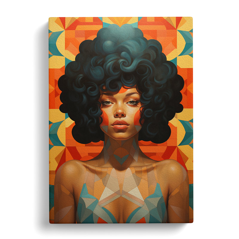 Woman With Curls Geometric - Print, 76cm H x 50cm W x 3cm D
