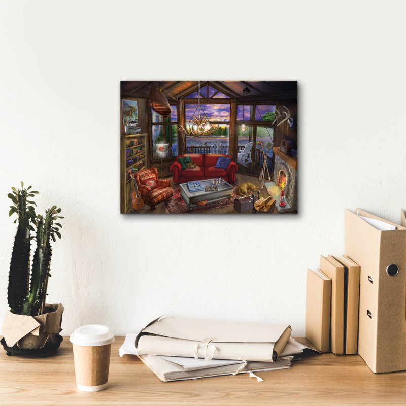 «Evening In The Cabin» par Bigelow, illustrations sur toile, H 12 po x l 16 po x P 0,75 po