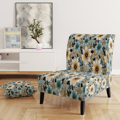 Fauteuil de chambre rembourré ivoire et turquoise