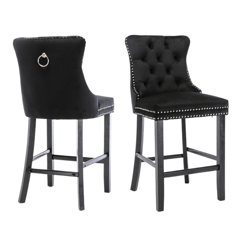 Modern Velvet Upholstered Bar Stools, Black