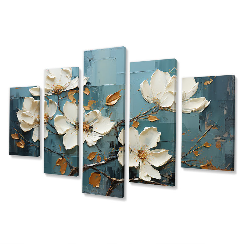 Blanc et bleu, charmante fleur printanière, art mural Multipanel II