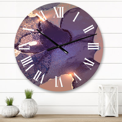Purple And Gold Marble Liquid Art I Wall Clock