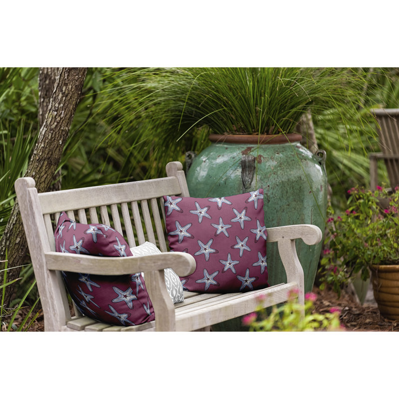 Beach Vacation Starfish Print Outdoor Square Pillow Cover & Insert, 18"x18", Purple