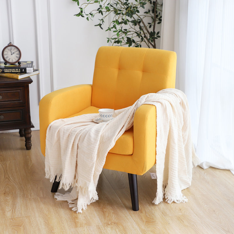Upholstered Armchair, Yellow Polyester Blend