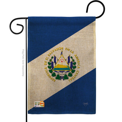 Drapeau de jardin à 2 côtés 5 pi 5 po x 1 pi. el salvador du monde national en toile jute