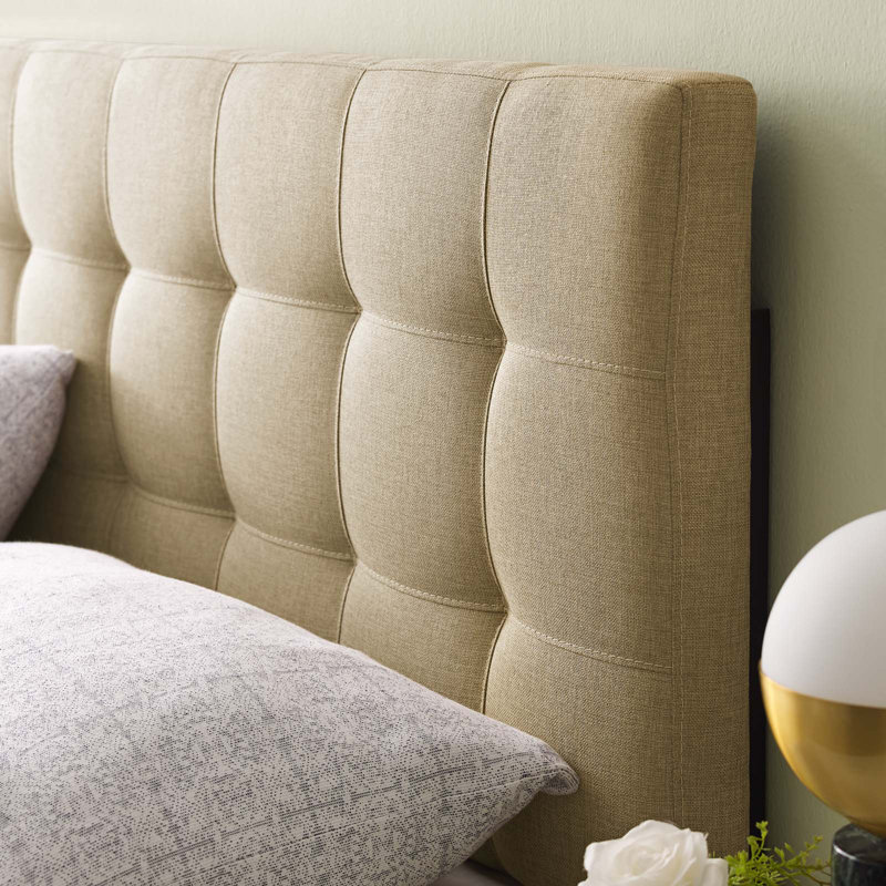 Beige Tufted Upholstered Queen Headboard with Linen Fabric