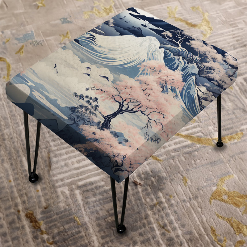 Paysage japonais bleu et rose zen - Repose-pieds rectangulaire japonais