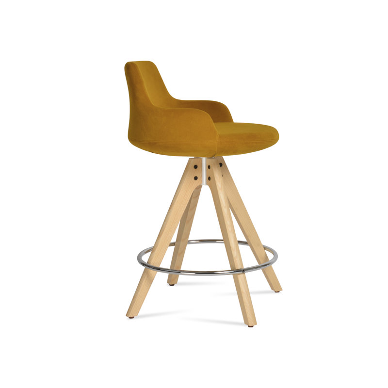 Tabouret de bar et de comptoir, Naturel, Tumeric Velvet, Tabouret de bar (hauteur d'assise de 29,5 po)