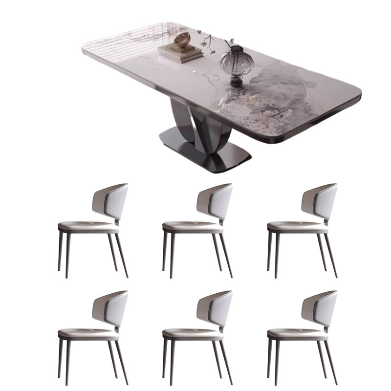 Table et chaise de luxe minimaliste et moderne, H 29,5 po x L 70,8 po x l 35,4 po, Blanc/Noir