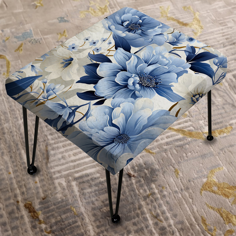 Motif floral victorien bleu et blanc - Repose-pieds rectangulaire floral