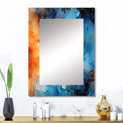 «Love Spirit», art en marbre turquoise et orange I - peinture abstraite, miroir mural unique, art bleu