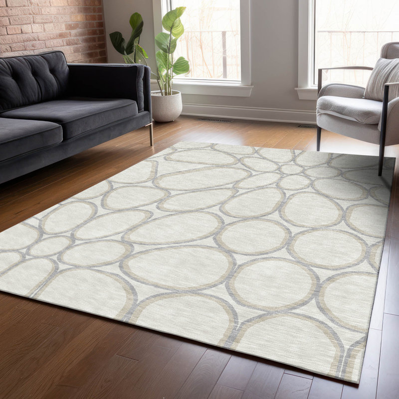 Ivory Rectangular Synthetic Washable Non-slip Area Rug