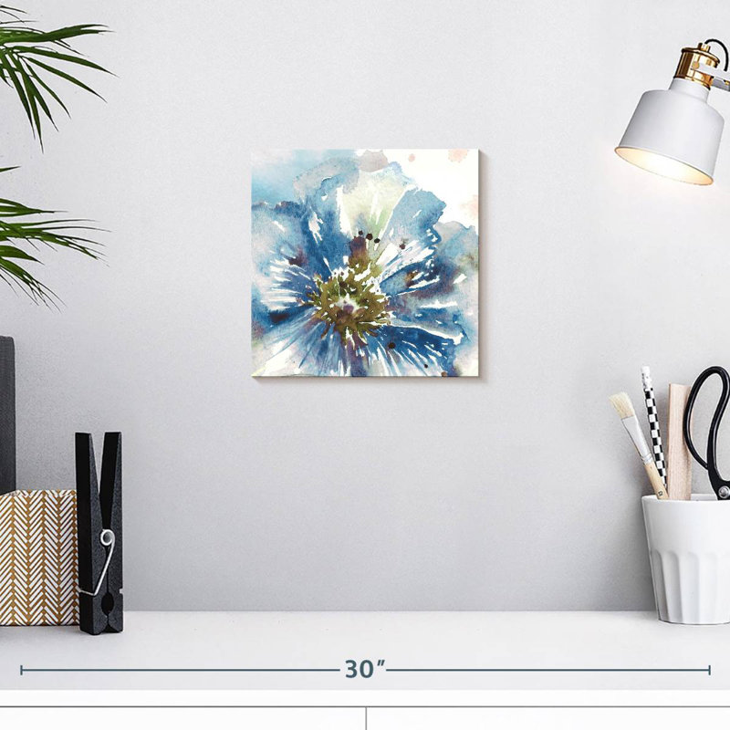 Harnek, aquarelle, bleu, coquelicot, gros plan, H 10 po x l 10 po