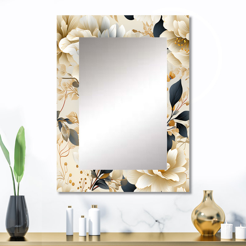 Motif bohème basiri éthéré neutre - miroir mural floral, 32 po x 24 po