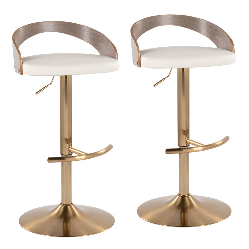 Tabouret de bar réglable, Doré, Siège blanc / cadre gris clair, 2