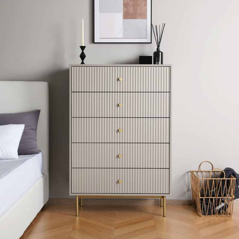 Bartko 80 cm W Chest of 5 Drawers, Grey