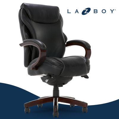 Fauteuil de bureau La-Z-Boy Hyland avec technologie AIR lombaire, fauteuil de bureau ergonomique à haut dossier réglable avec support lombaire, cuir reconstitué