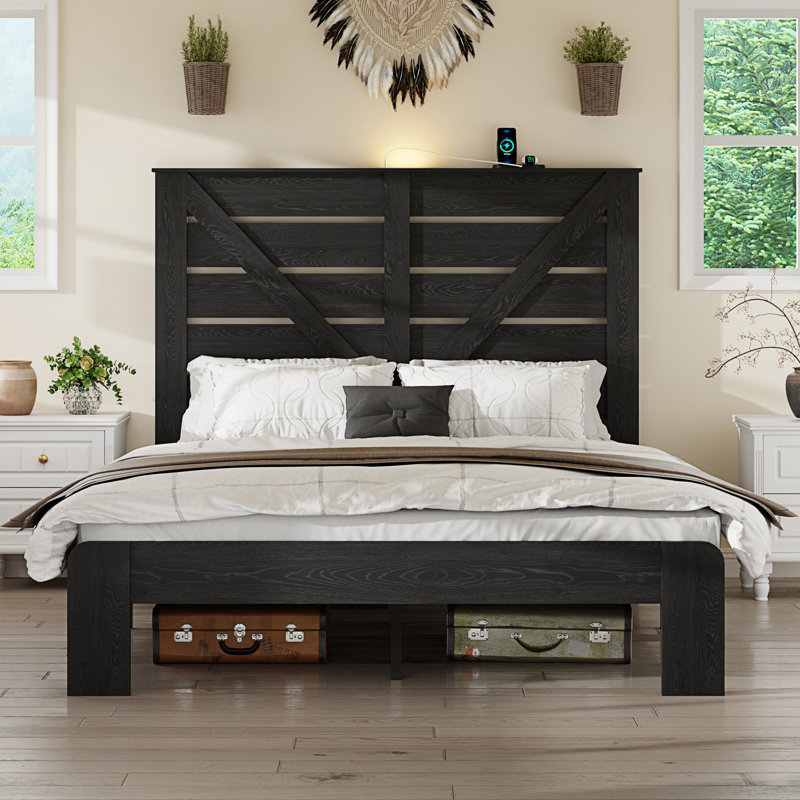 Grand cadre de lit, cadre de lit plateforme avec grand rangement sous le lit, Noir, Grand lit