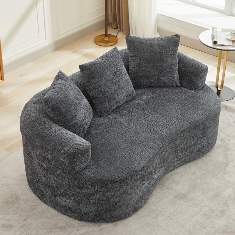 Causeuse courbée, petit canapé en chenille avec 3 coussins, canapé profond pour appartement, salon, aucun assemblage requis