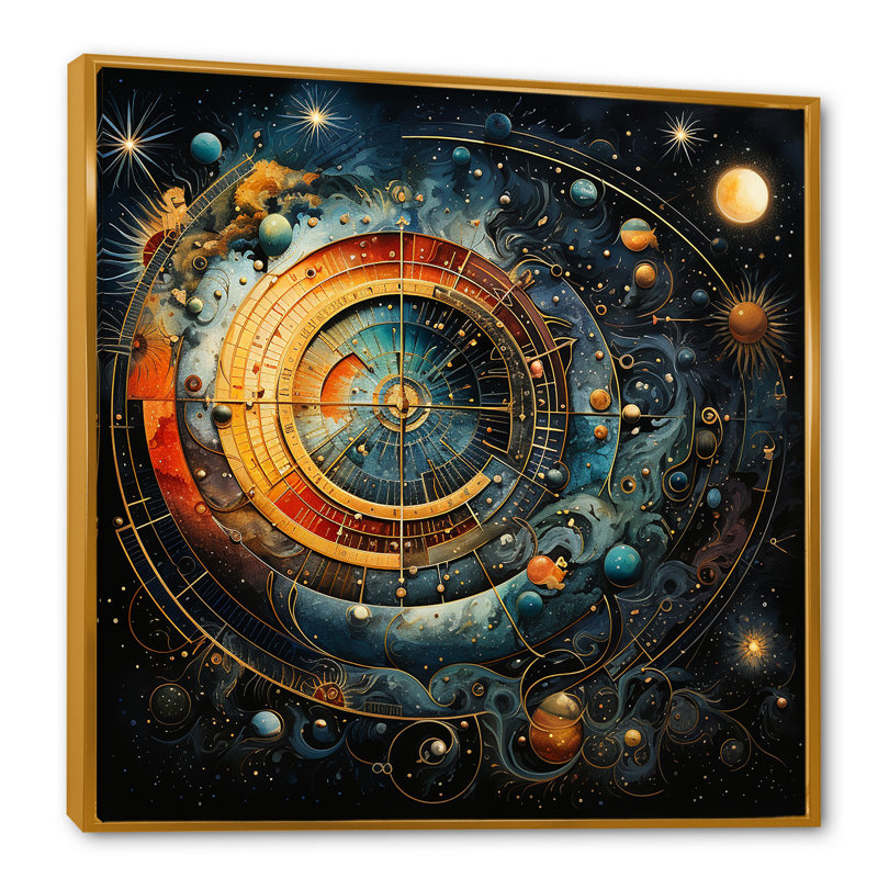 Celestial Astrology Galaxy Collage IV - Astrology Wall Art, Gold Floater Framed, 30" H x 30" W