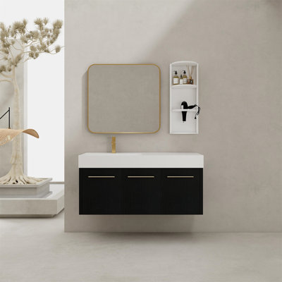 Meuble-lavabo mural 48 po avec lavabo et support de rangement, lavabo à rebord épais en résine gauche, ensemble KD