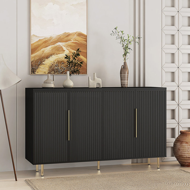 Buffet moderne avec rangement et tablettes réglables, Noir