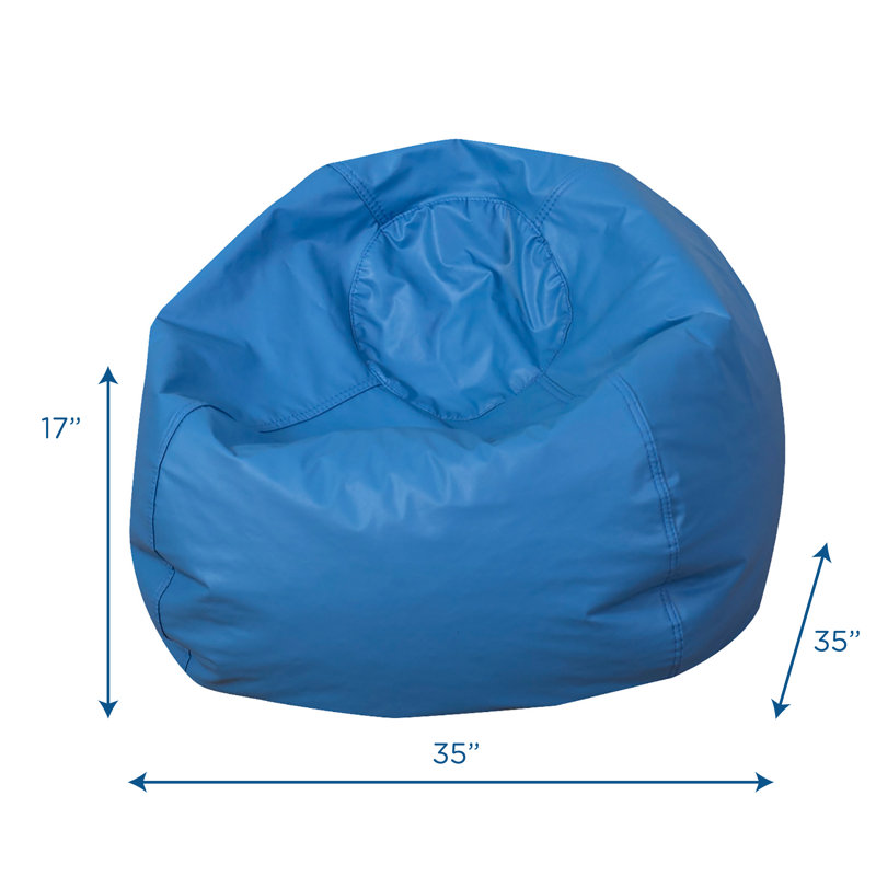 35" Round Vegan Leather Bean Bag, Deep Water Faux Leather
