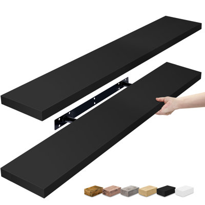 35" Long Floating Shelves with Invisible Mounting - Set of 2, Black