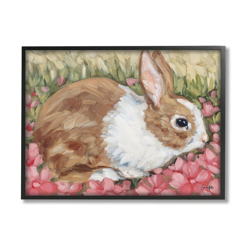Bunny Pink Spring Blossoms - Peinture, Giclée encadrée noir minuit, H 11 po x l 14 po x P 1,5 po