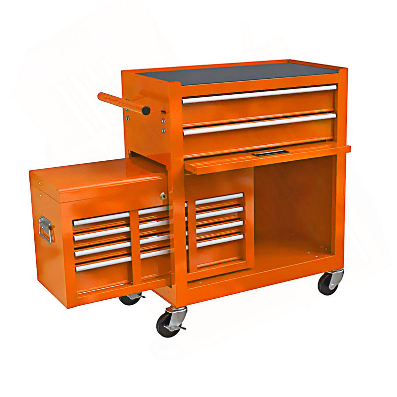 Coffre à outils roulant à grande capacité avec roulettes et tiroirs, armoire d'entrée, Orange