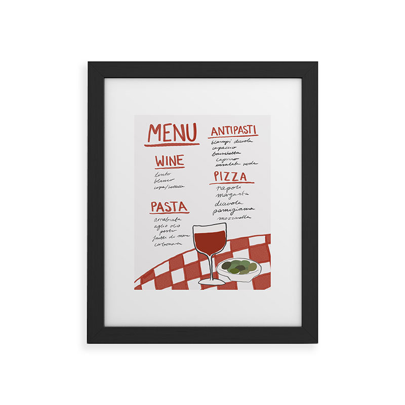 Athènes, menu italien, reproduction d'art encadrée, H 10 po x l 8 po x P 1,5 po, Encadré bois noir