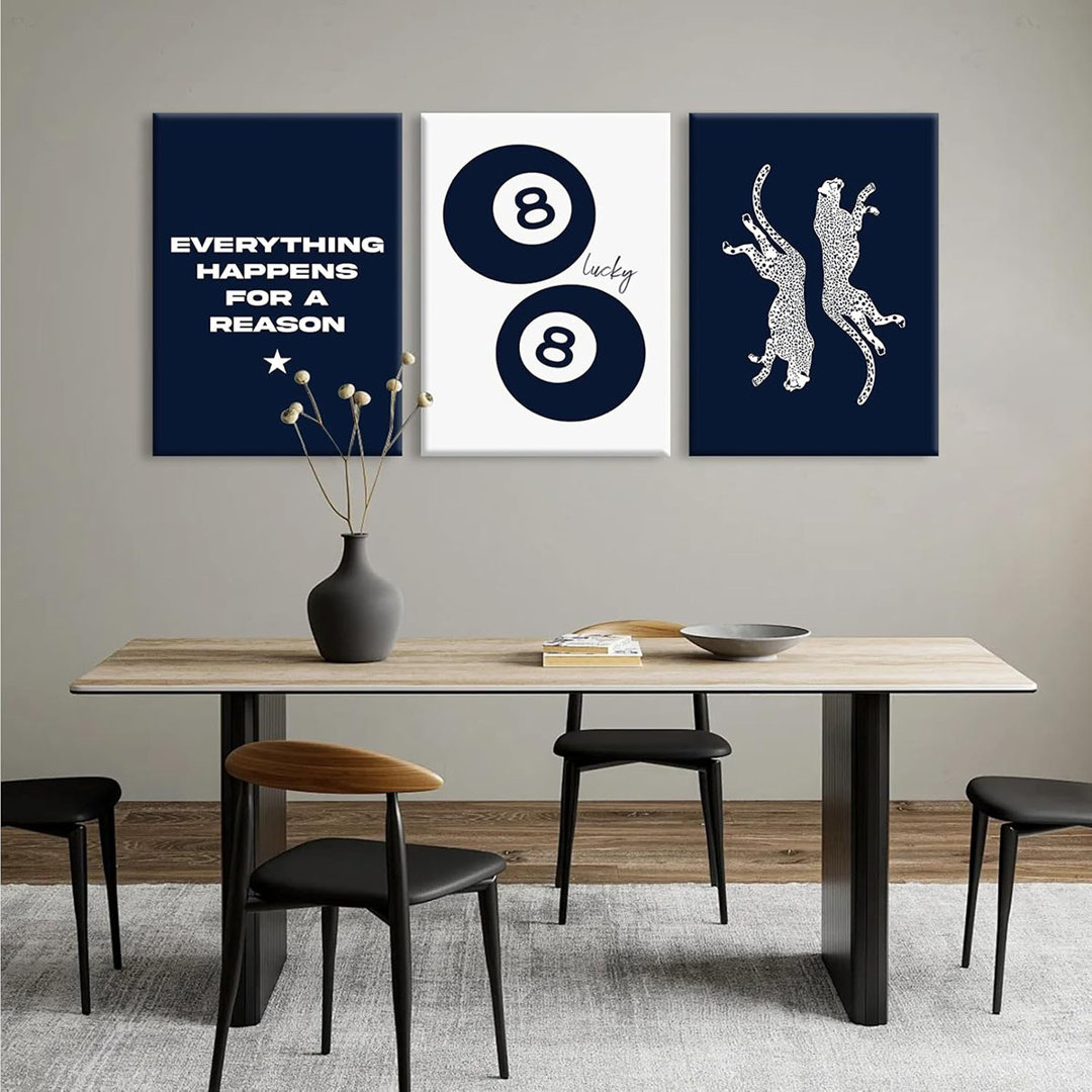 Navy Blue Leopard Wall Art Decor Cheetah Print Room Poster Trendy Preppy Canvas Wall Art Funky Aesthetic Room Decor 8 Ball Lucky Poster Y2k Stylish Ar
