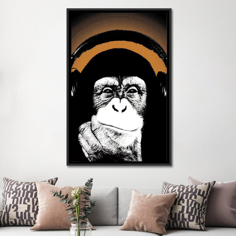 «Monkey BL V», impression sur toile, H 60 po x l 40po x P 1,5 po, Toile avec cadre noir, Pas de tapis