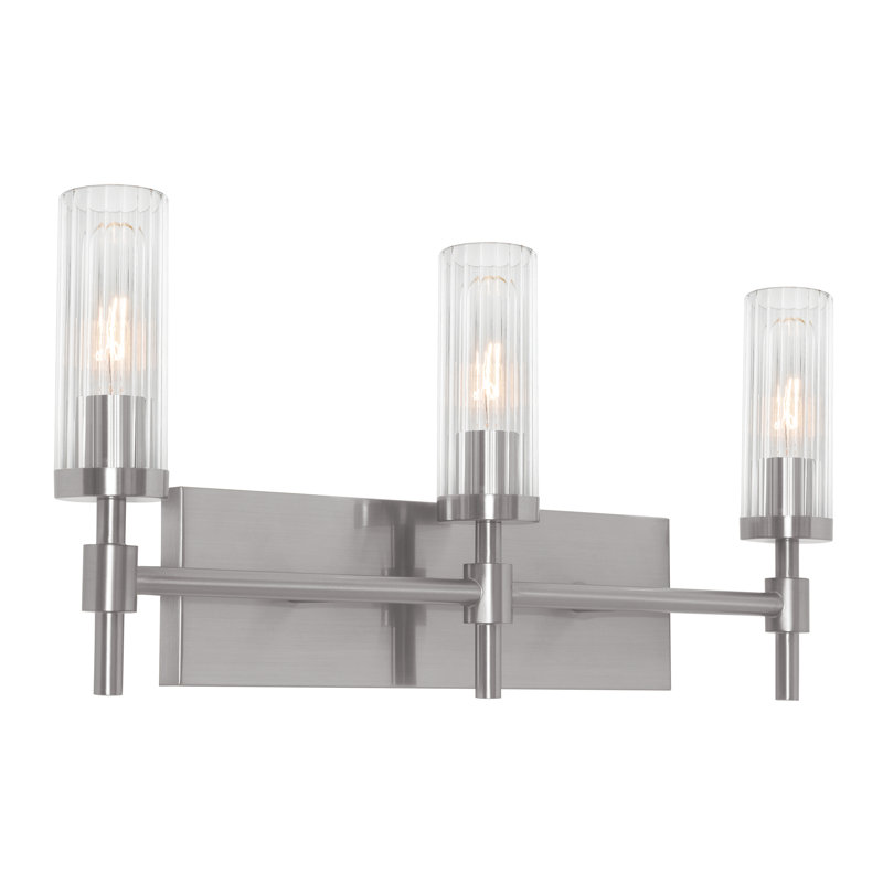 Ahnah 24'' Vanity - Clear Ribbed Glass Shade, Satin Nickel