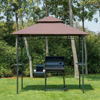 Pavillon de jardin avec double toit et auvent pour barbecue